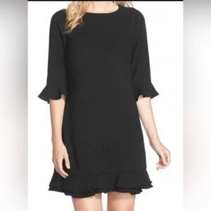 Lulu's Black Sheath Dress with Mock Neck and Bell Sleeves
